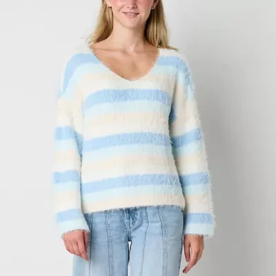 Arizona Juniors Womens Round Neck Long Sleeve Striped Pullover Sweater