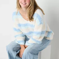 Arizona Juniors Womens Round Neck Long Sleeve Striped Pullover Sweater