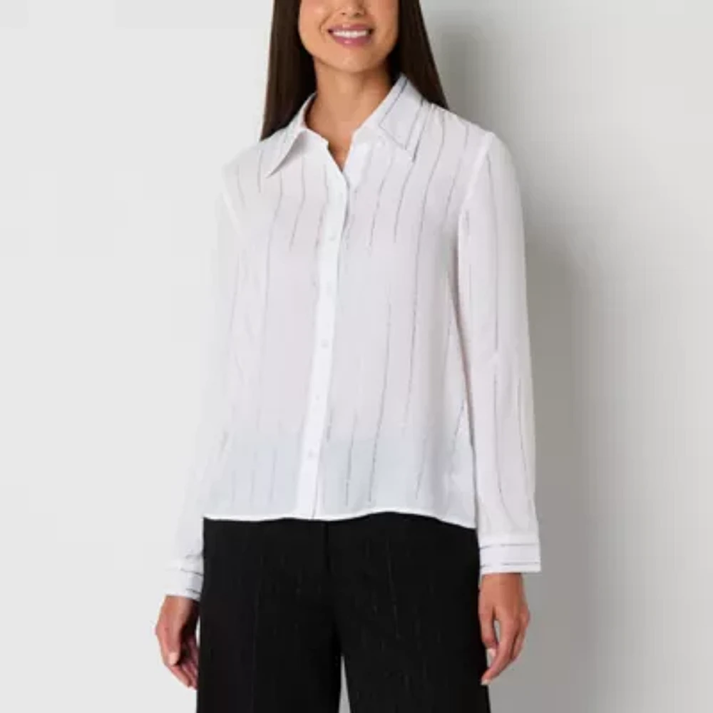 Laurel Grey Womens Long Sleeve Regular Fit Button-Down Shirt