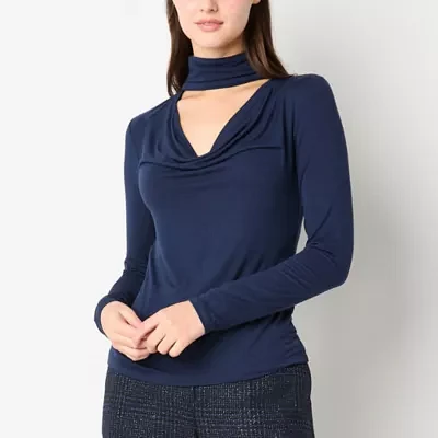 Worthington Womens Long Sleeve Mock Neck Top