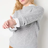 St. John's Bay Womens Mock Neck Long Sleeve Holiday Pullover Sweater