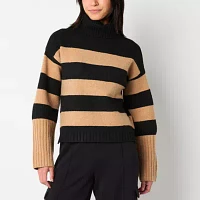 Stylus Womens Turtleneck Long Sleeve Striped Pullover Sweater