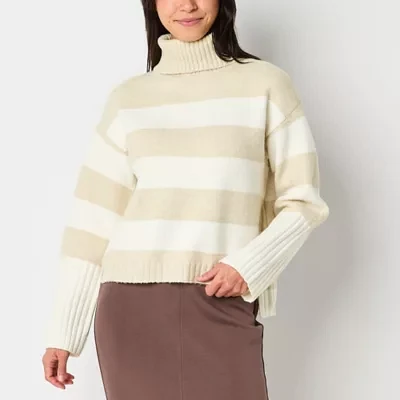 Stylus Womens Turtleneck Long Sleeve Striped Pullover Sweater