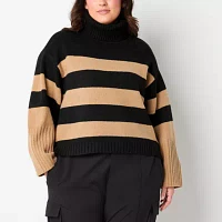 Stylus Plus Womens Turtleneck Long Sleeve Striped Pullover Sweater