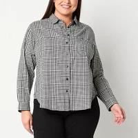 St. John's Bay Plus Womens Long Sleeve Relaxed Fit Button-Down Shirt