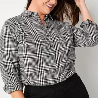 St. John's Bay Plus Womens Long Sleeve Relaxed Fit Button-Down Shirt