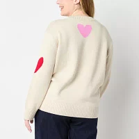 St. John's Bay Plus Womens Crew Neck Long Sleeve Hearts Pullover Sweater