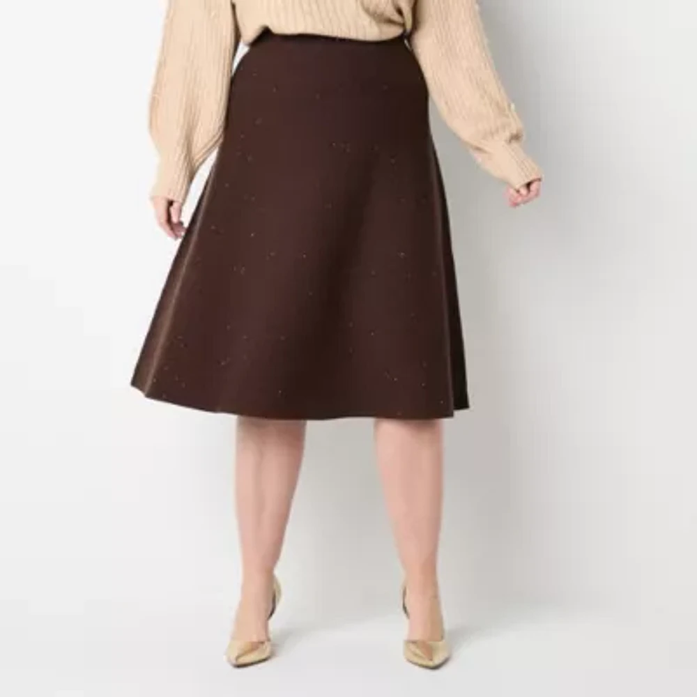 Liz Claiborne Womens Mid Rise Midi A-Line Skirt-Plus