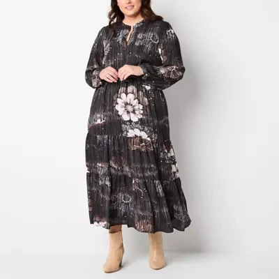 Ryegrass Womens Long Sleeve Maxi Dress Plus