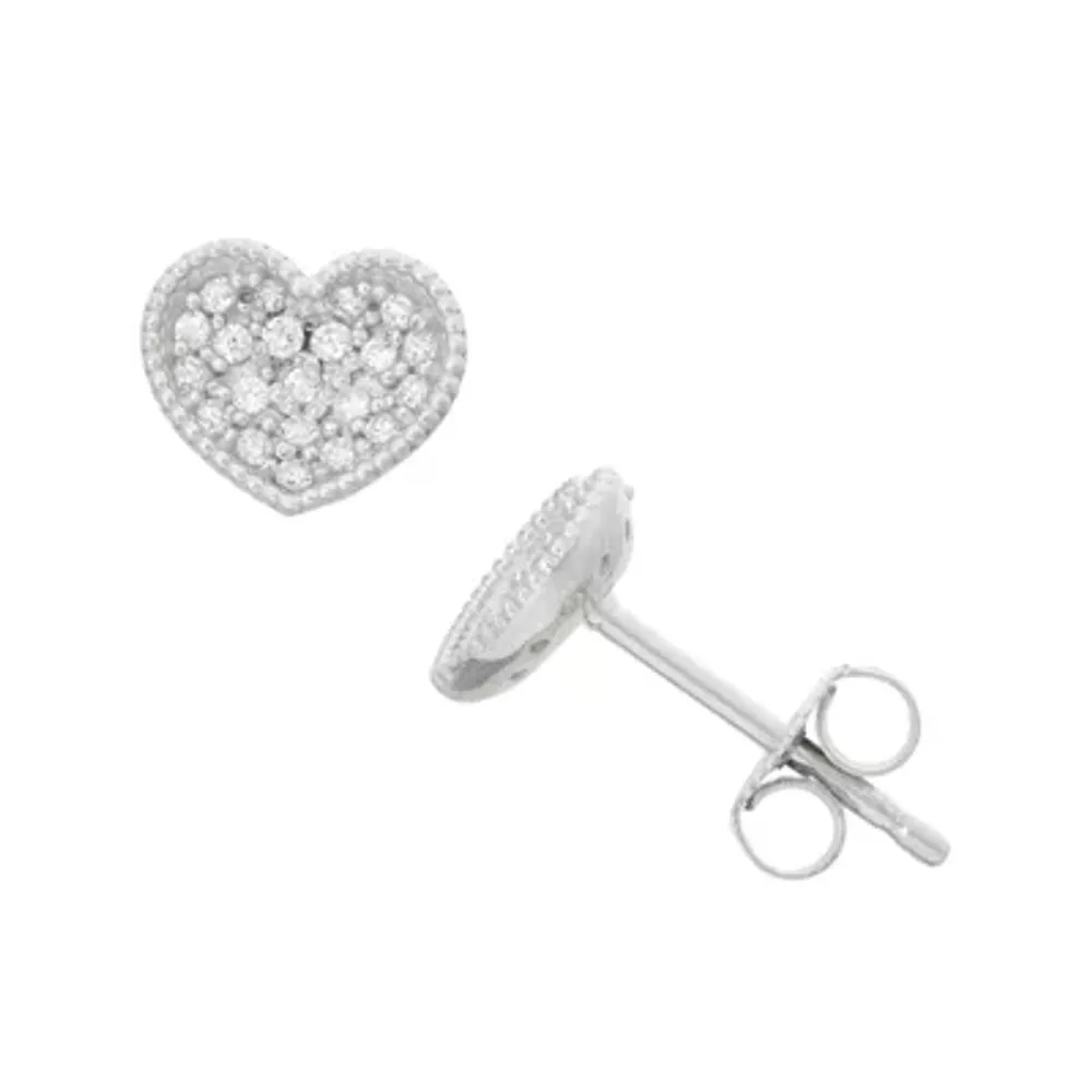 White Cubic Zirconia Sterling Silver 8.4mm Heart Stud Earrings