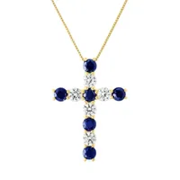 Womens Lab Created Blue Sapphire 10K Gold Cross Pendant Necklace