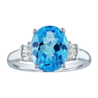Womens Genuine Blue Topaz 10K Gold Cocktail Ring