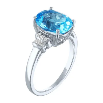 Womens Genuine Blue Topaz 10K Gold Cocktail Ring