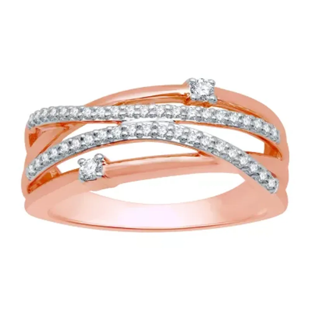 (H-I / I1) Womens 1/4 CT. T.W. Lab Grown White Diamond 10K Rose Gold Crossover Cocktail Ring