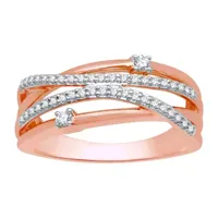 (H-I / I1) Womens 1/4 CT. T.W. Lab Grown White Diamond 10K Rose Gold Crossover Cocktail Ring