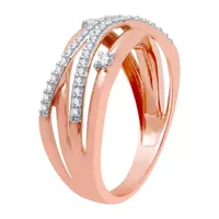 (H-I / I1) Womens 1/4 CT. T.W. Lab Grown White Diamond 10K Rose Gold Crossover Cocktail Ring