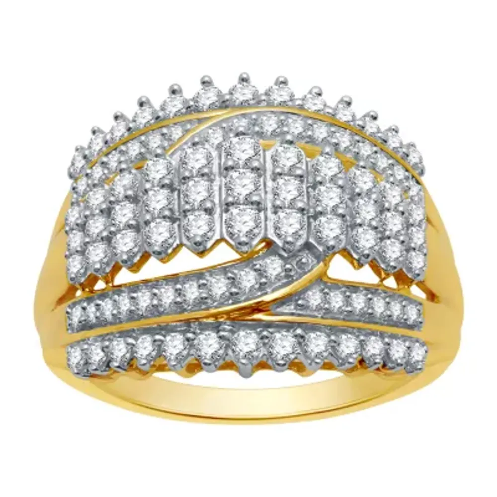 (H-I / I1) Womens 1 CT. T.W. Lab Grown White Diamond 10K Gold Cocktail Ring