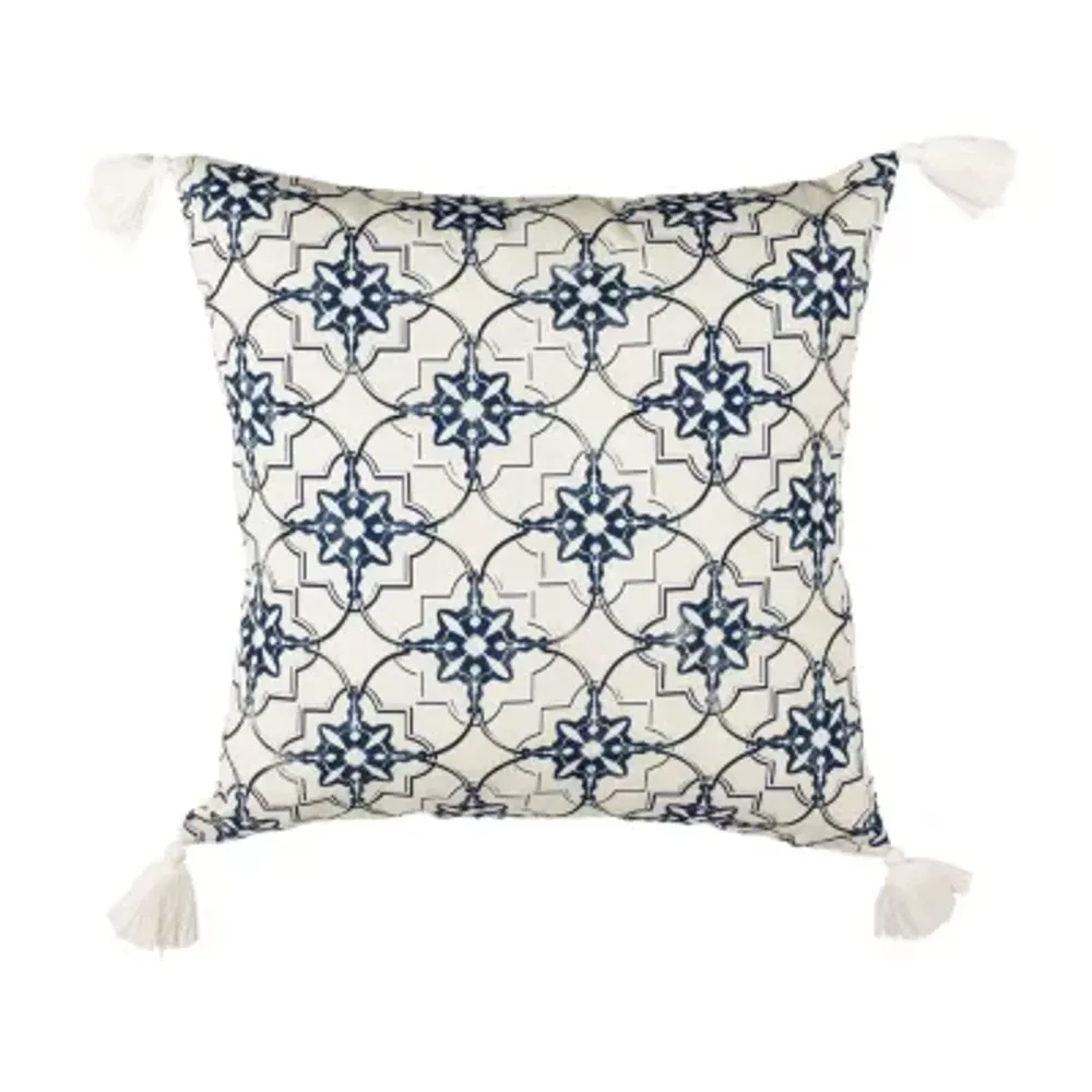 Safavieh Mariela White Blue Square Throw Pillow