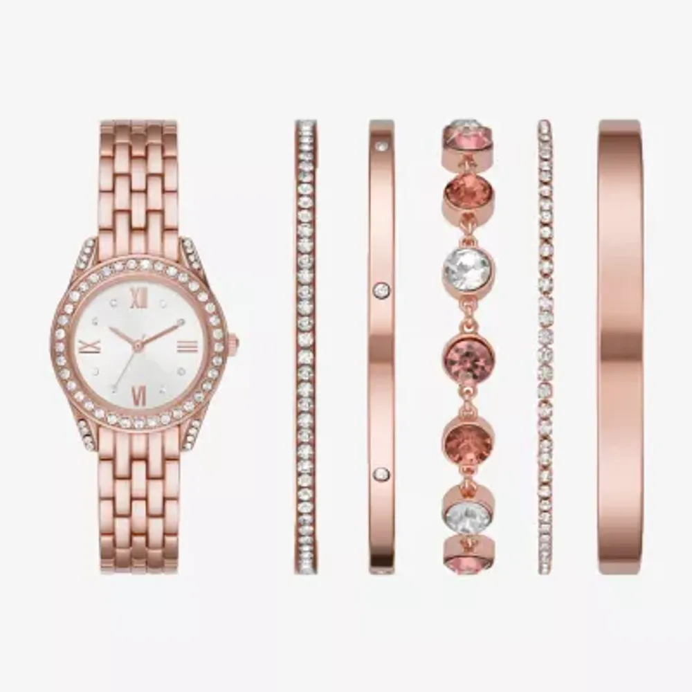 Ladies Sets Unisex Adult Crystal Accent Rose Goldtone 6-pc. Watch Boxed Set Fmdjset313