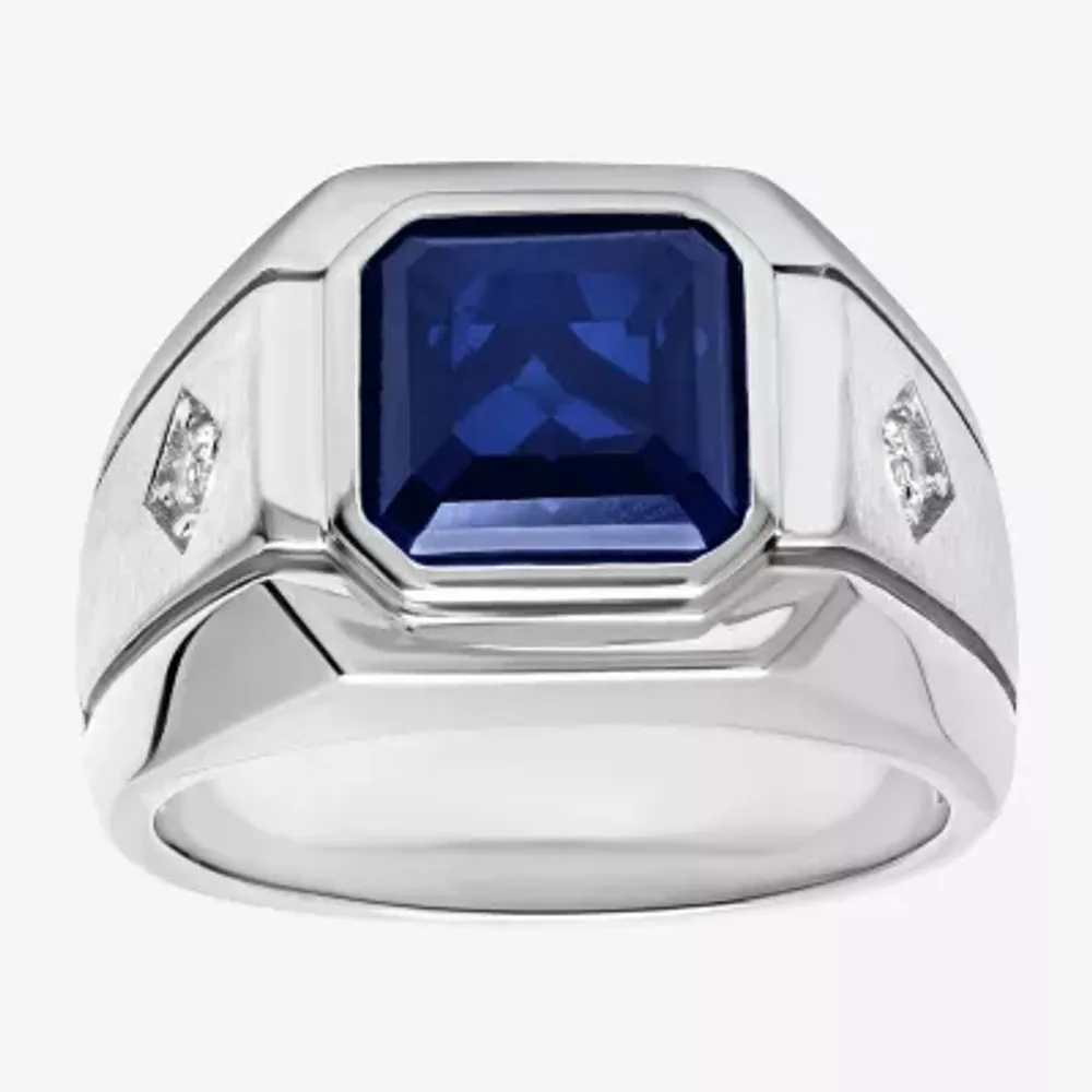 Mens Lab-Created Gemstone & White Sapphire Ring