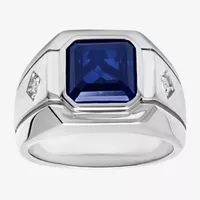 Mens Lab Created Blue Sapphire Sterling Silver Fashion Ring