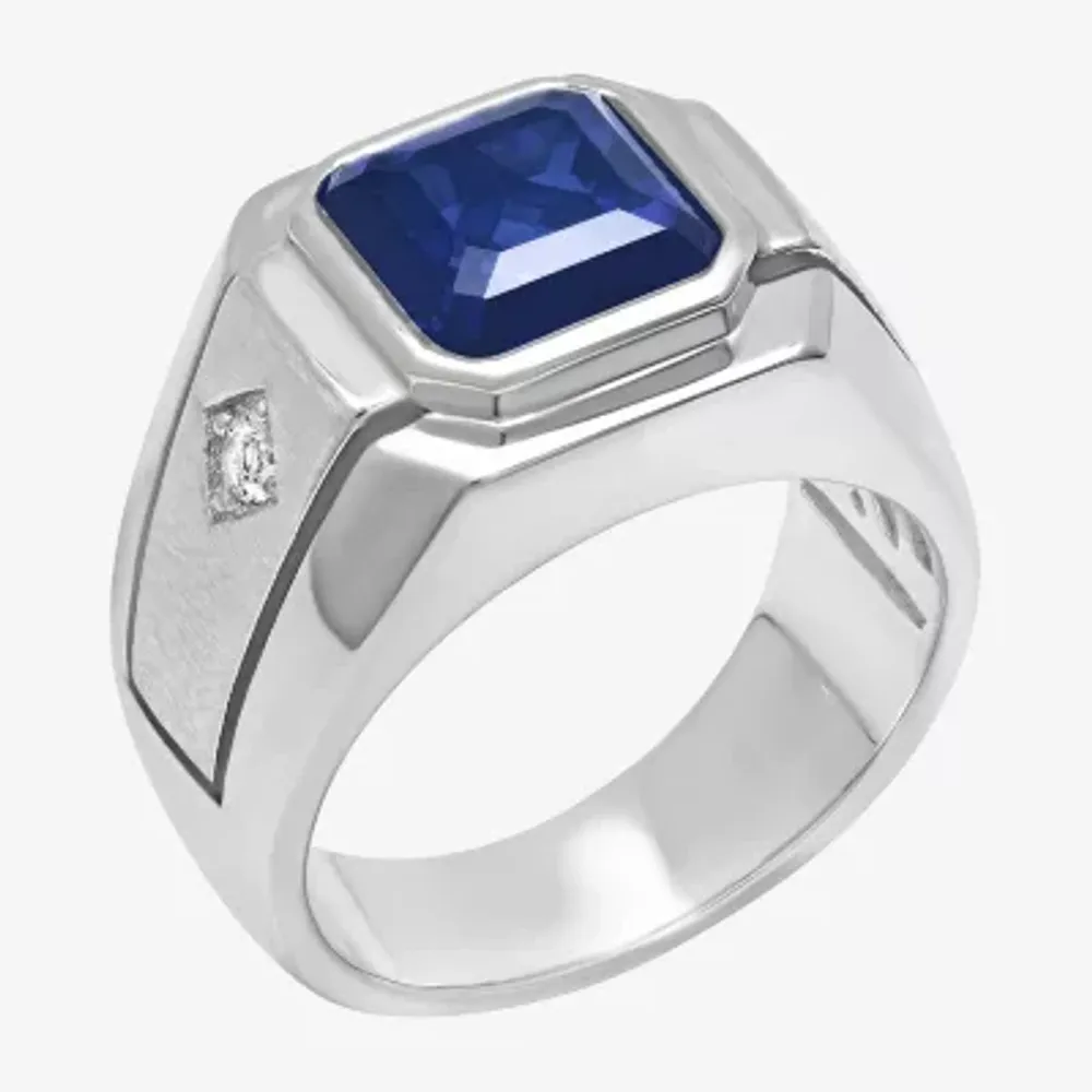 Sterling Silver Created Sapphire & Diamond Men's Ring | Harry Ritchie's