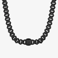 Mens 20 Inch Black Cubic Zirconia Stainless Steel Link Necklace