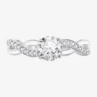 Diamonart Womens White Cubic Zirconia Sterling Silver Round Crossover Side Stone Promise Ring