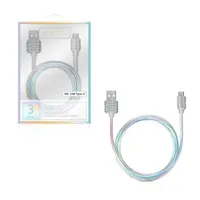 Pink Sky 3 Ft USB-A Type C Cable with Stone Tips