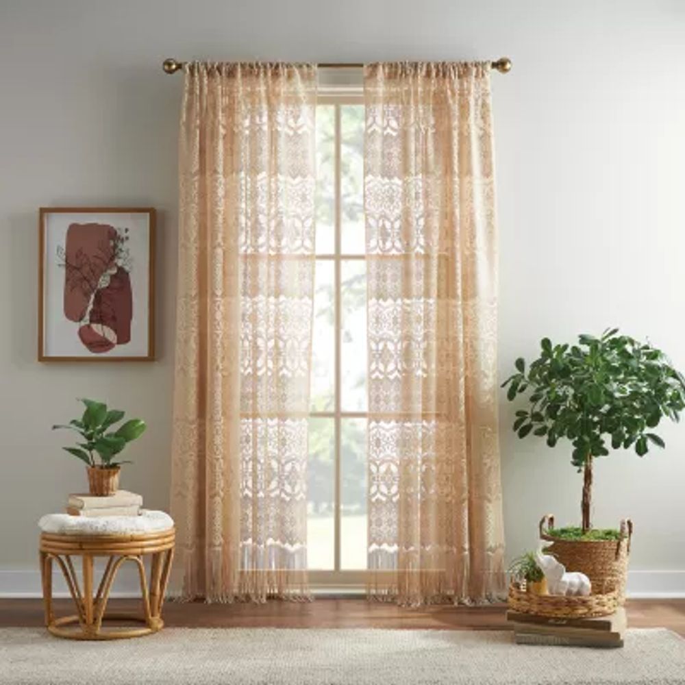 CHF Boho Lace Light-Filtering Rod Pocket Single Curtain Panel