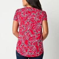 Liz Claiborne Womens Split Crew Neck Short Sleeve Blouse