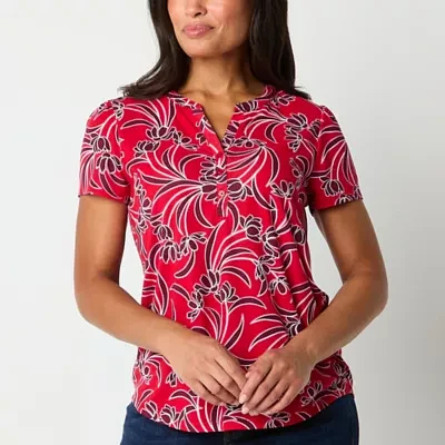 Liz Claiborne Womens Split Crew Neck Short Sleeve Blouse
