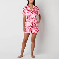 Ambrielle Womens Satin Short Sleeve 2-pc. Shorts Pajama Set