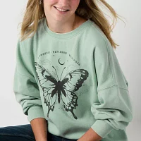 Juniors Butterly Oversized Womens Crew Neck Long Sleeve Sweatshirt