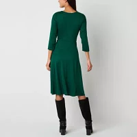 Robbie Bee Womens 3/4 Sleeve Midi Fit + Flare Dress