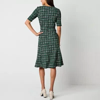 Perceptions Womens Short Sleeve Plaid Fit + Flare Dress