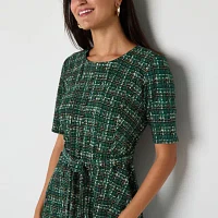 Perceptions Womens Short Sleeve Plaid Fit + Flare Dress