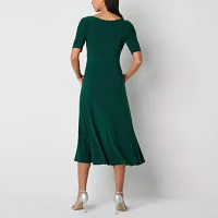 Perceptions Womens Short Sleeve Midi Fit + Flare Dress