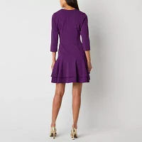 Danny & Nicole Womens 3/4 Sleeve Fit + Flare Dress