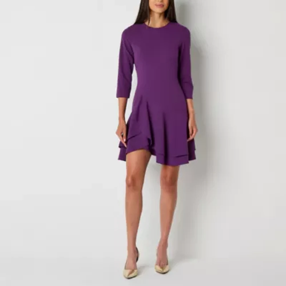 Danny & Nicole Womens 3/4 Sleeve Fit + Flare Dress