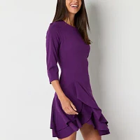 Danny & Nicole Womens 3/4 Sleeve Fit + Flare Dress