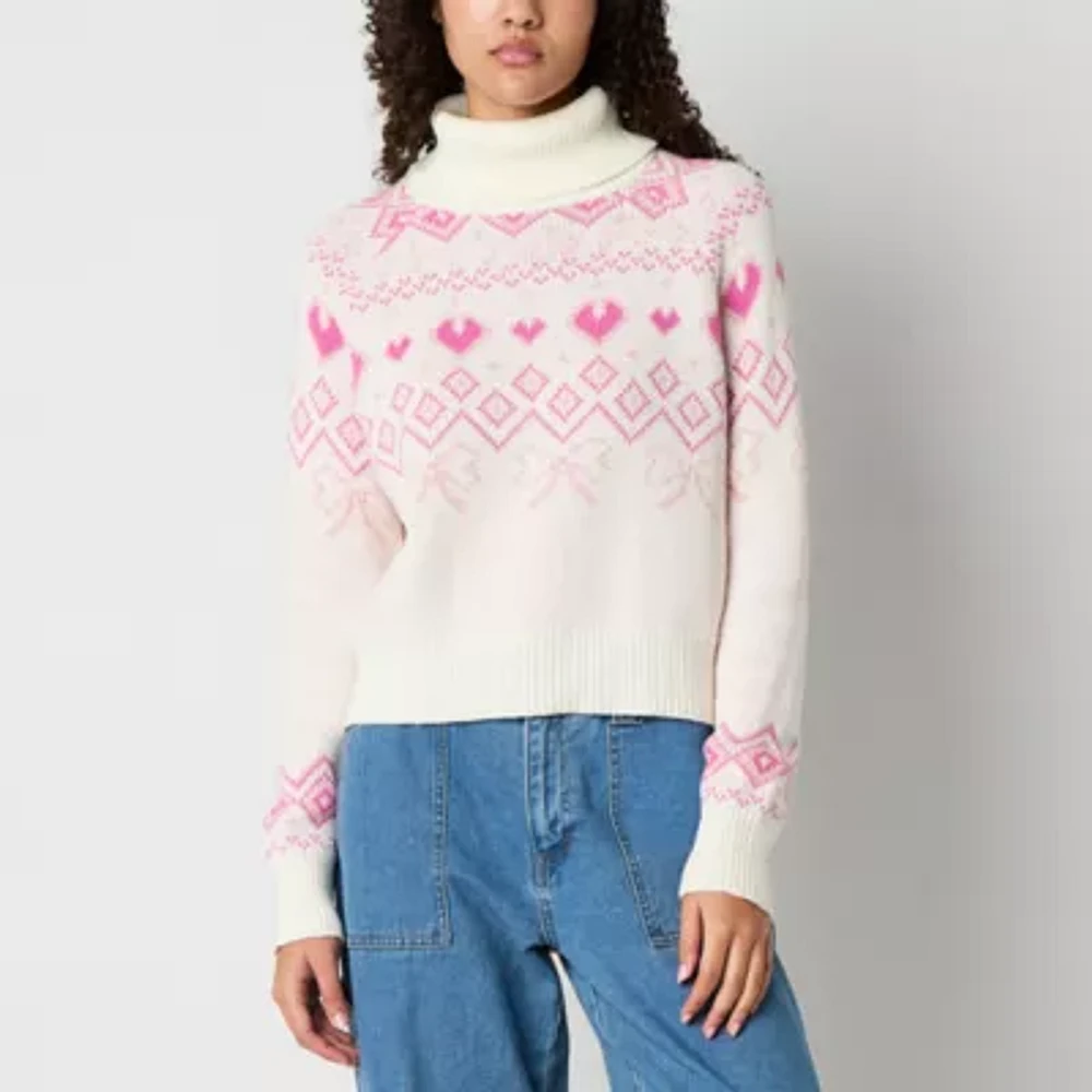 Forever 21 Juniors Fairisle Womens Turtleneck Long Sleeve Bows Pullover Sweater