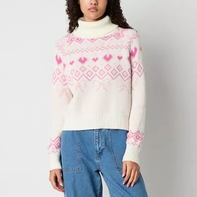 Forever 21 Juniors Fairisle Womens Turtleneck Long Sleeve Bows Pullover Sweater