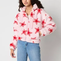 Forever 21 Pink Star Cozy Zipup Midweight Womens Juniors Faux Fur Coat