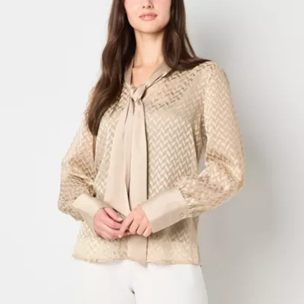 Worthington Womens V Neck Long Sleeve Blouse