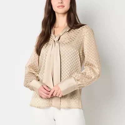 Worthington Womens V Neck Long Sleeve Blouse