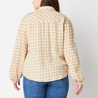 a.n.a Plaid Womens Long Sleeve Blouse