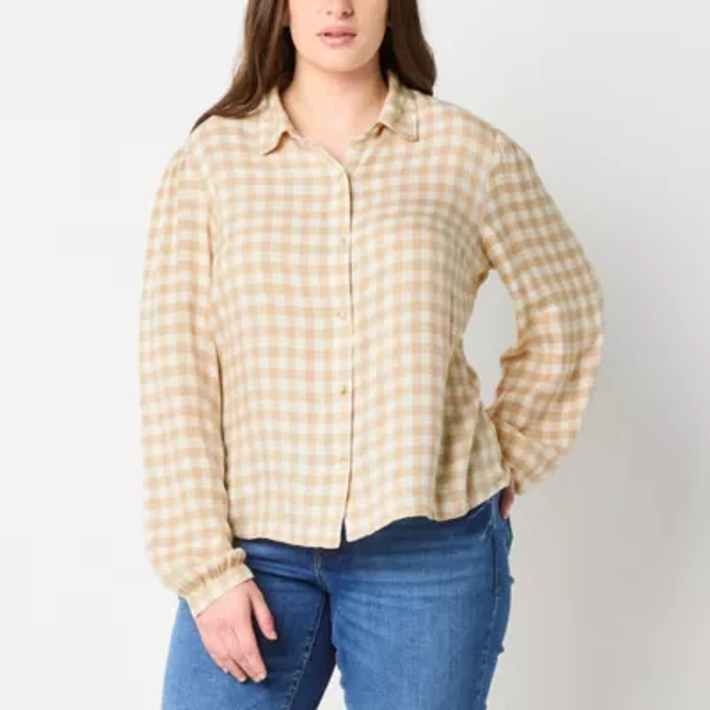 a.n.a Plaid Womens Long Sleeve Blouse