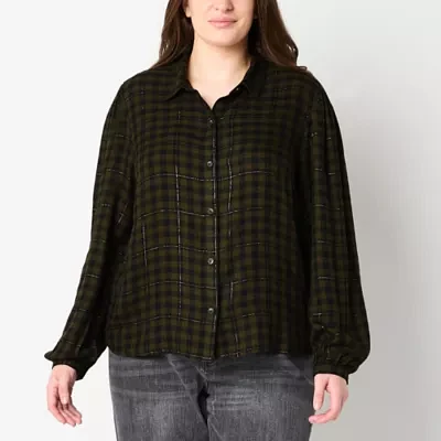 a.n.a Plaid Shine Womens Long Sleeve Blouse