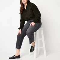 a.n.a Plaid Womens Long Sleeve Blouse